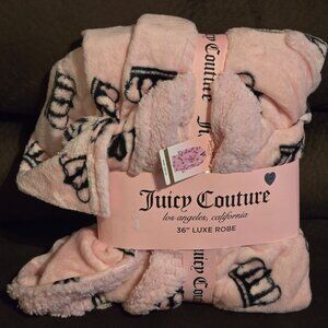 Juicy Couture Luxe Plush 36" Robe W/ Sherpa Trim Pink JC Crown Print L/XL